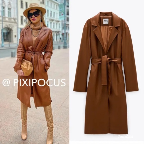 Zara Faux Leather Trench Coat - Picture 2 of 8